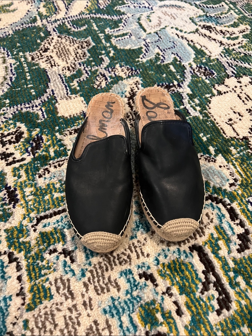 Sam Edelman Black Leather Espadrille Slip-On Flats